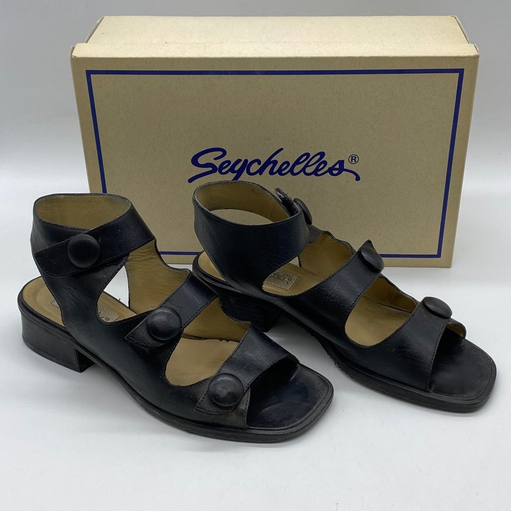 Seychelles Black Leather Asti Sandals 7M